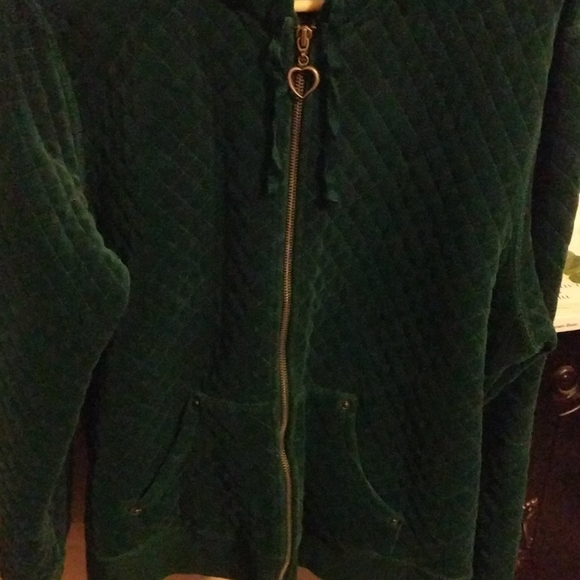 Worn 2x hunter green hoodie with gold zipper and f - Picture 2 of 2
